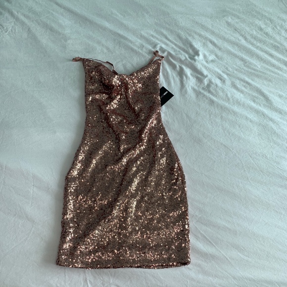 NWT Rose Gold Sequin Open Back Cowl Neck Dress - Picture 7 of 9